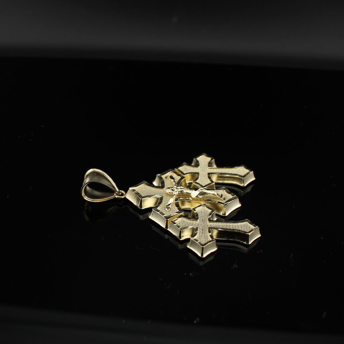 Real 10K Gold Cross Trio Pendant
