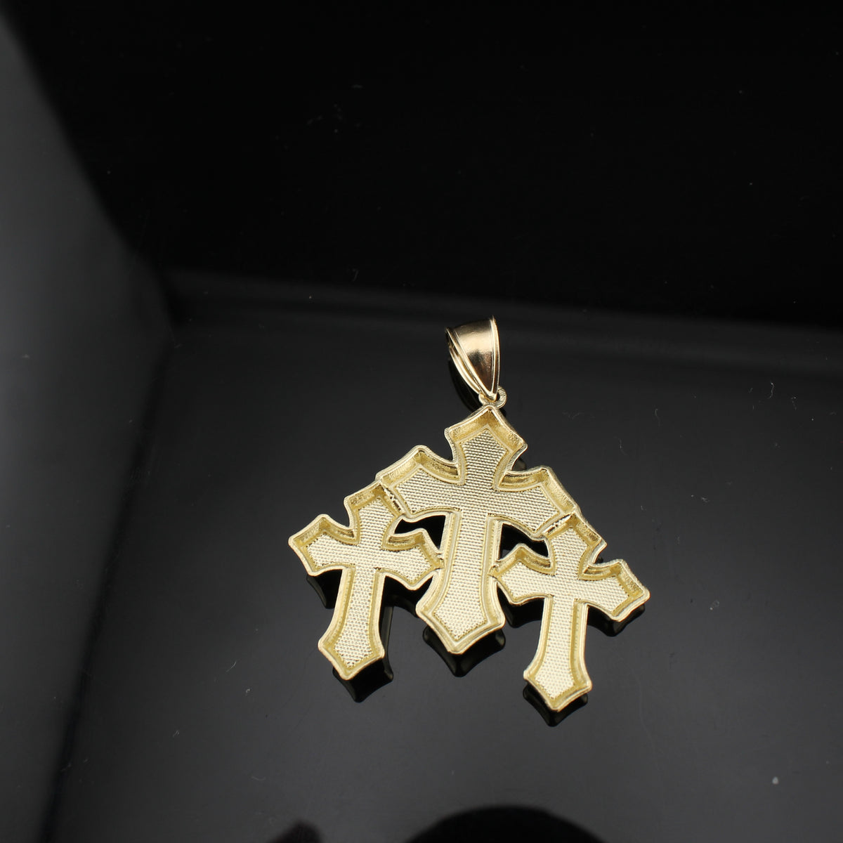 Real 10K Gold Cross Trio Pendant