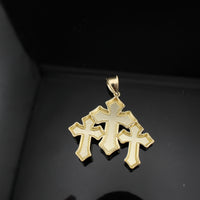 Real 10K Gold Cross Trio Pendant