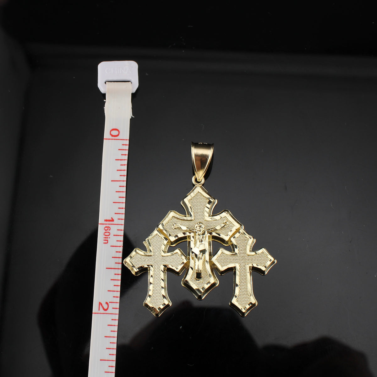 Real 10K Gold Cross Trio Pendant