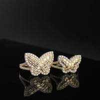 Anillo de mariposa pepita de oro de 10K auténtico