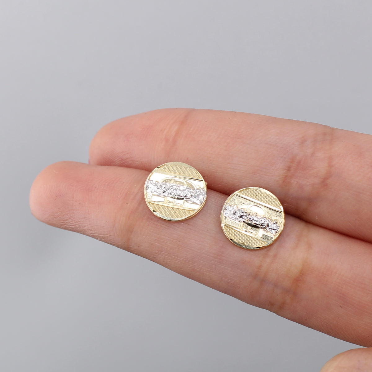 Aretes de la Última Cena de oro de 10K auténtico