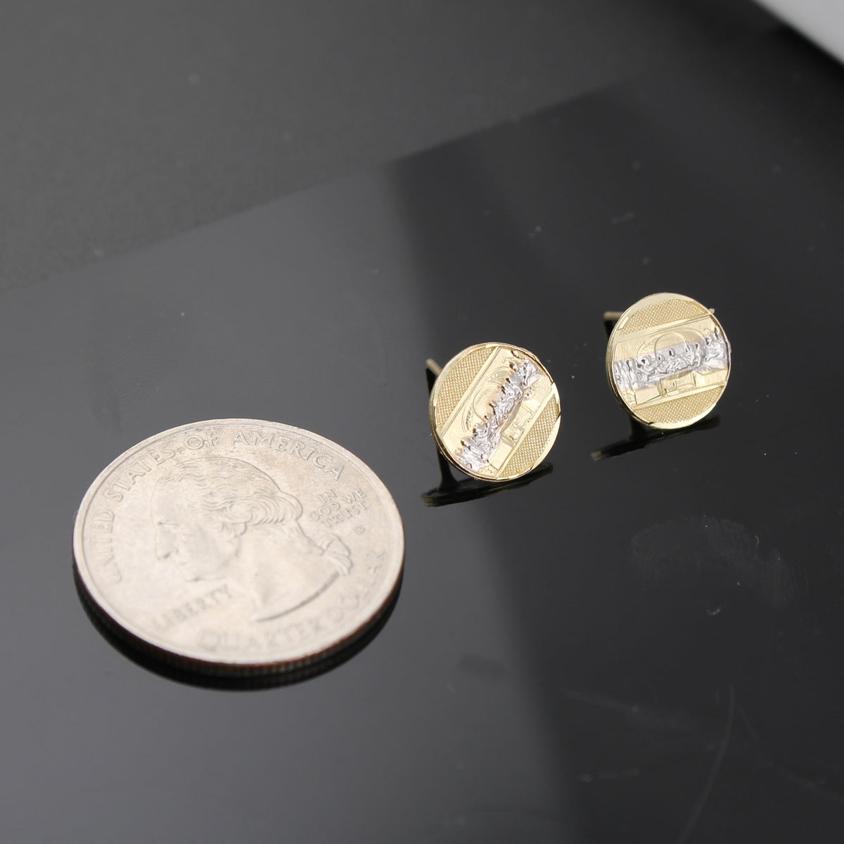 Aretes de la Última Cena de oro de 10K auténtico