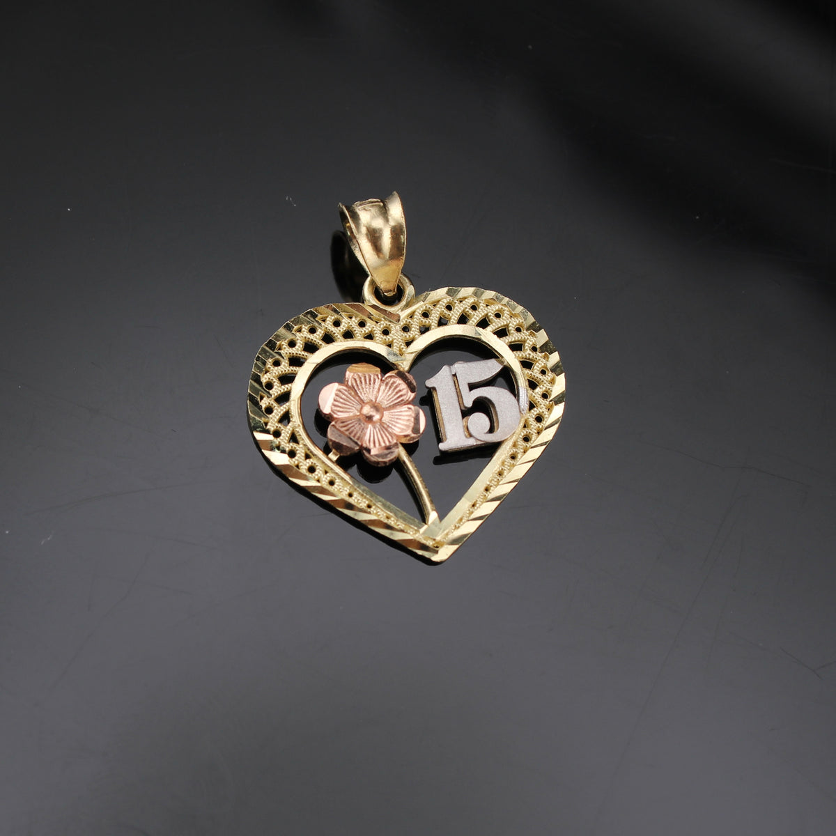 Real 10K Gold Heart Quinceañera Pendant