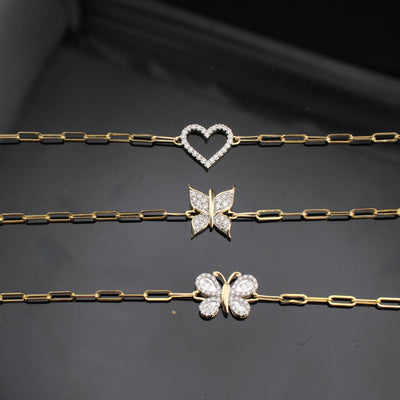 10k Diamond Butterfly Heart Bracelet 7 inch