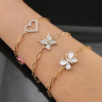 Pulsera de mariposa y corazón con diamantes de oro de 10 quilates auténtico
