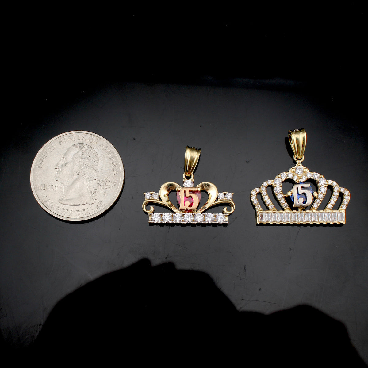 Real 10K Gold Quinceañera Crown Pendants
