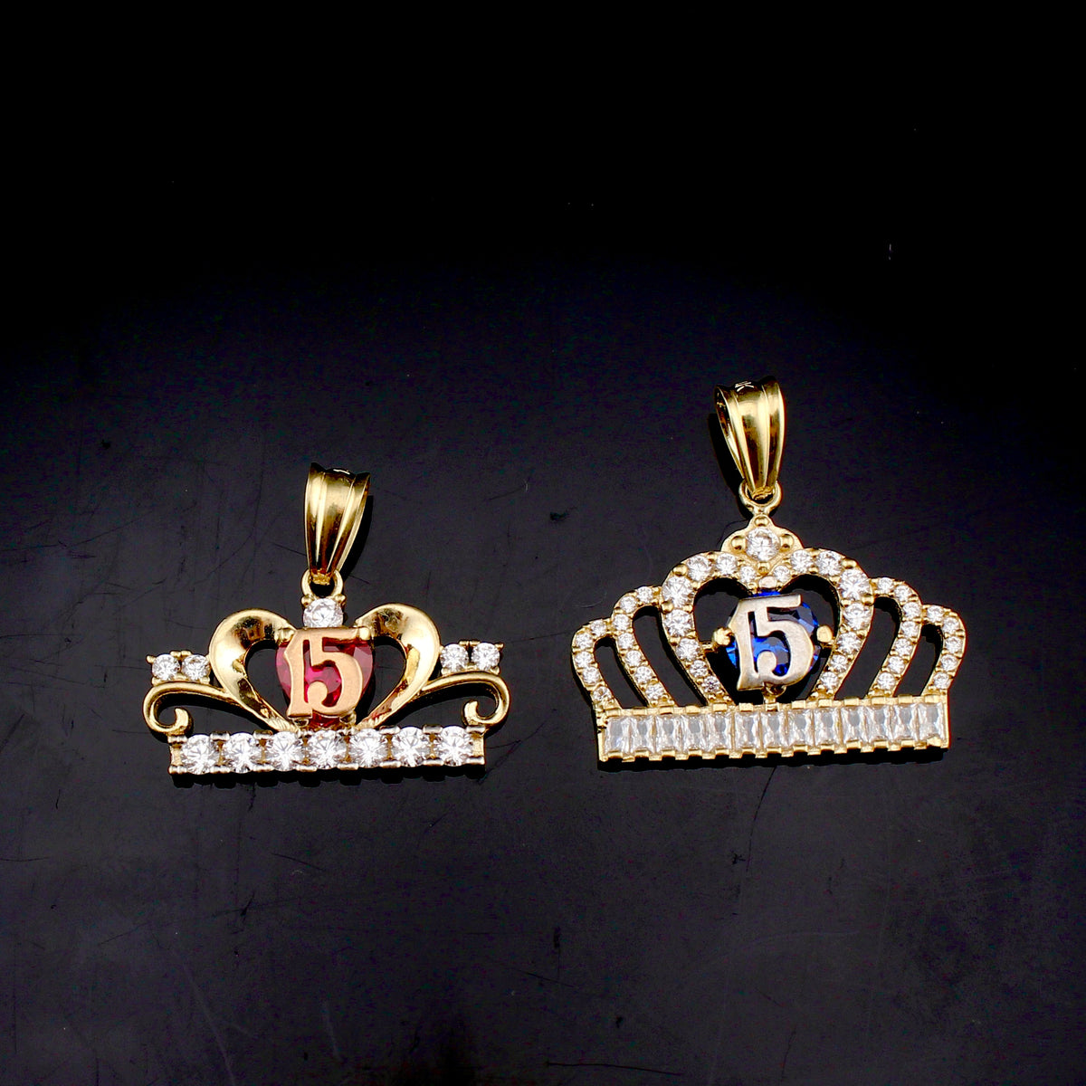 Real 10K Gold Quinceañera Crown Pendants