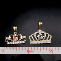 Real 10K Gold Quinceañera Crown Pendants