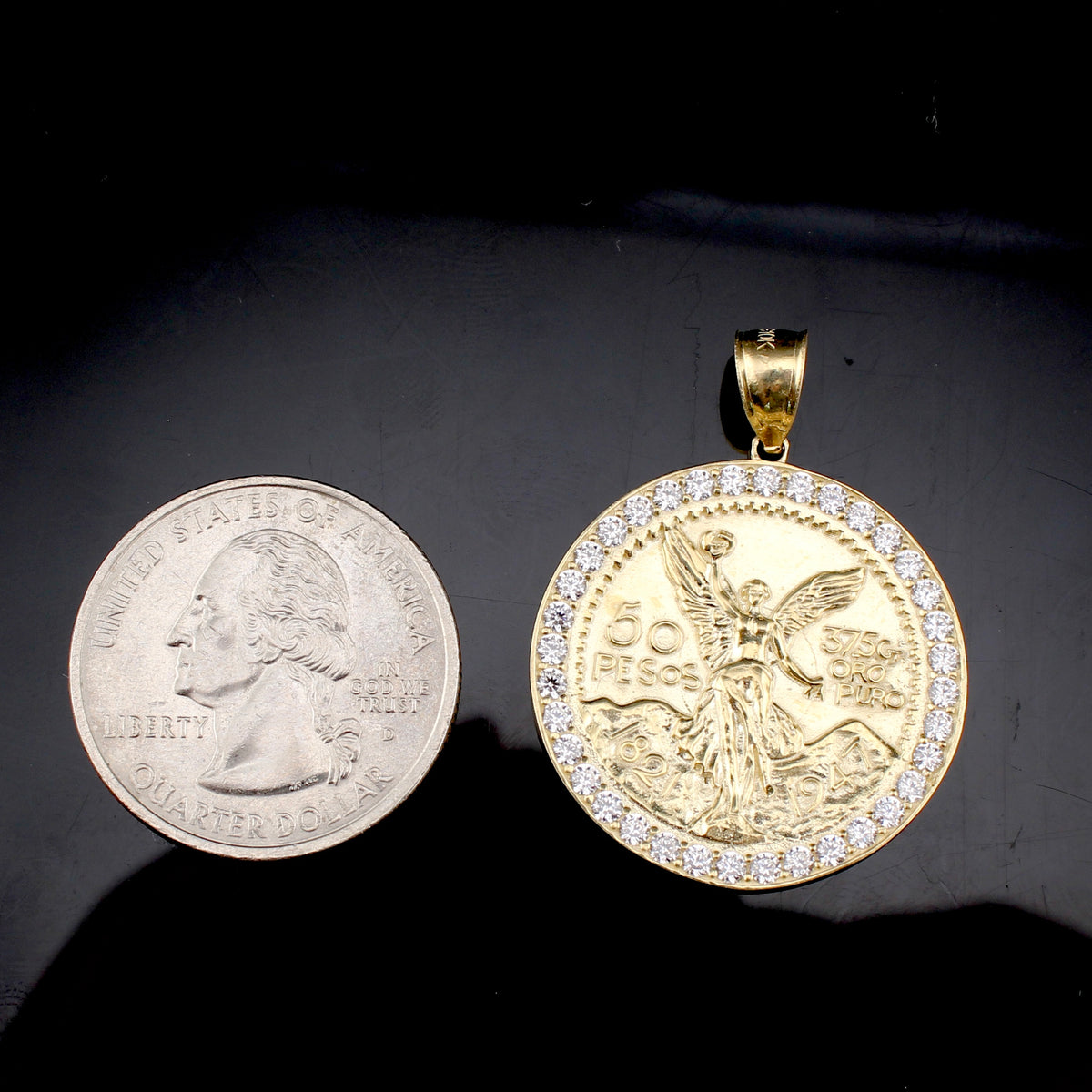 Real 10K Gold 50 Pesos Pendant