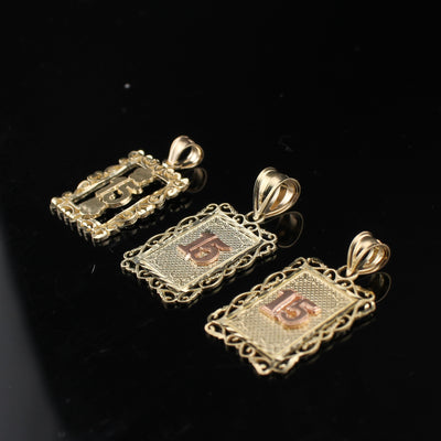 10K Real Gold Quinceañera Pendant Square