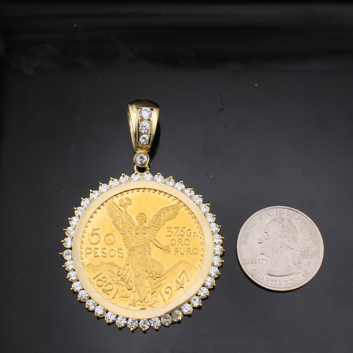 Real 10K Gold 50 Pesos Pendant
