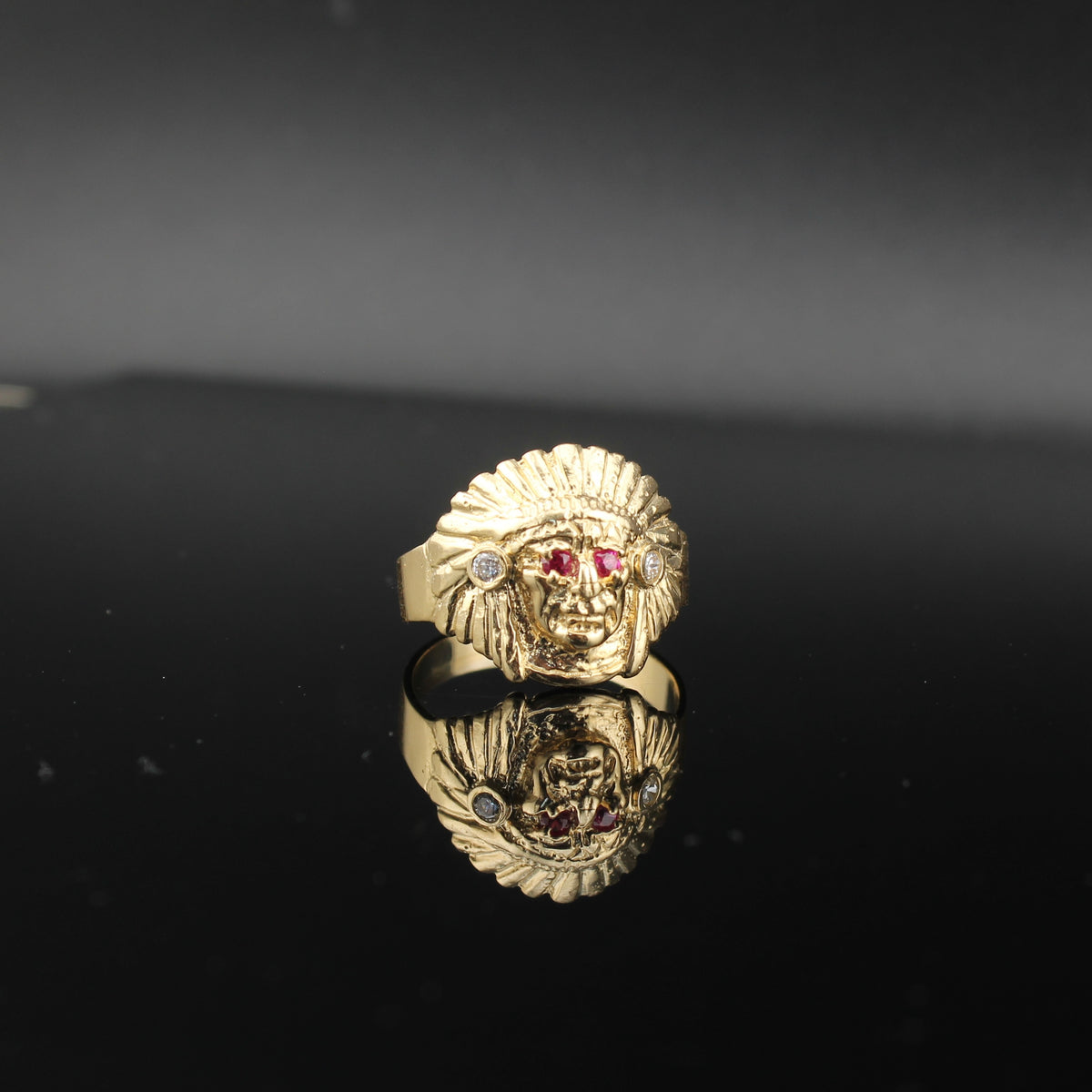 Anillo de oro de 10K auténtico con cabeza de indio nativo americano