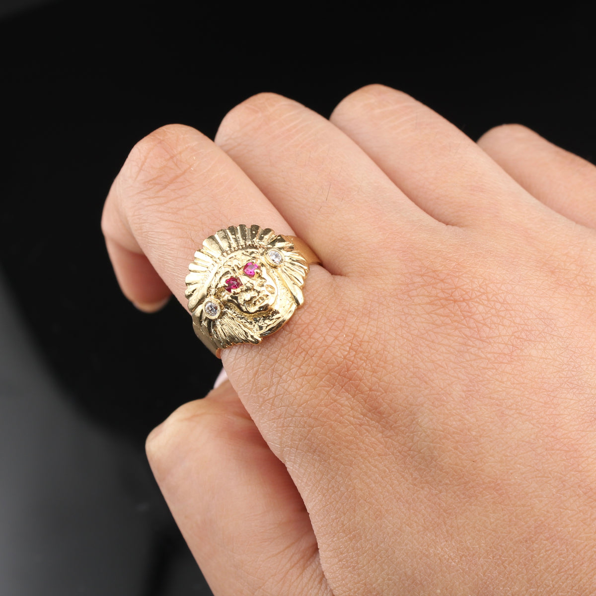 Anillo de oro de 10K auténtico con cabeza de indio nativo americano