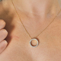 Real 10K Gold Diamond Round Necklace 1.00 CTW