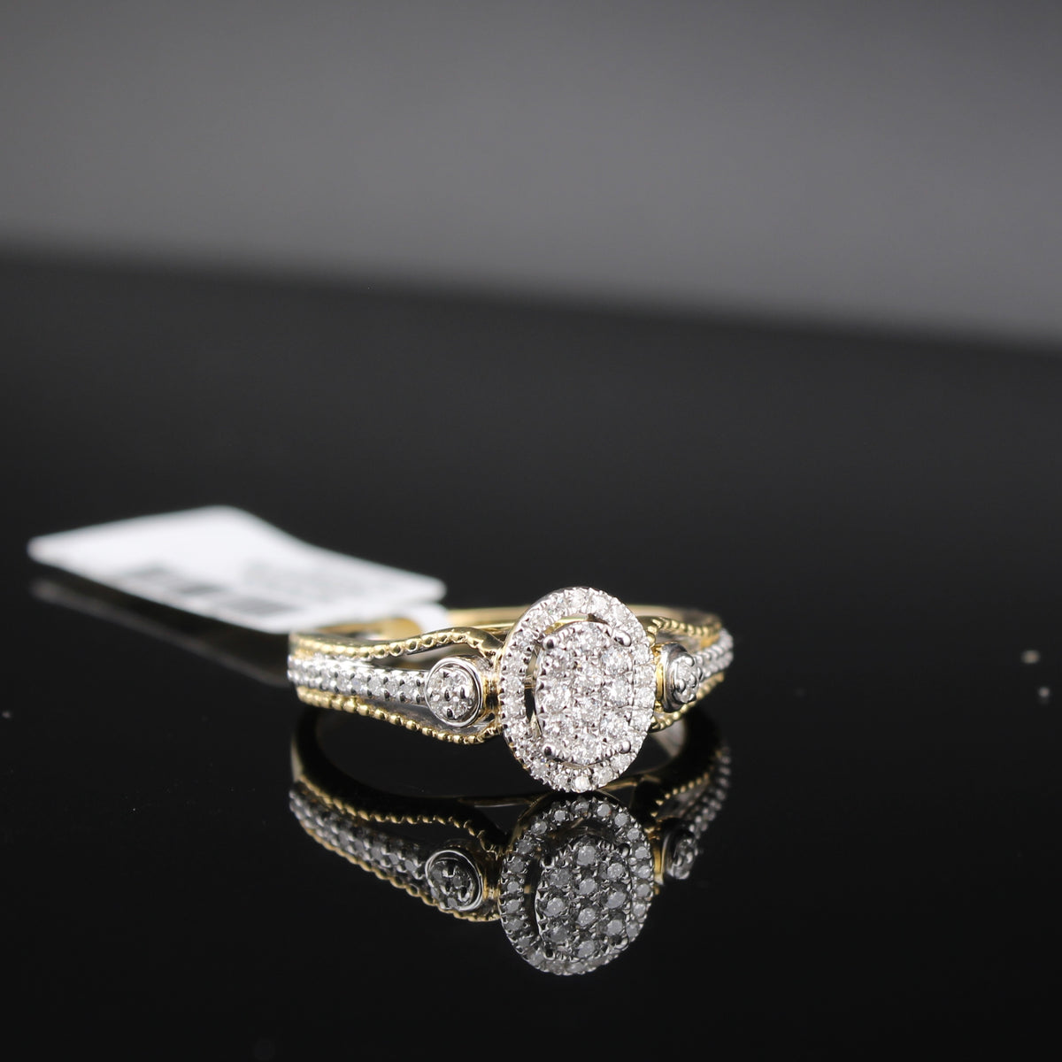 Anillo de promesa de oro de 10K auténtico con diamante ovalado para mujer