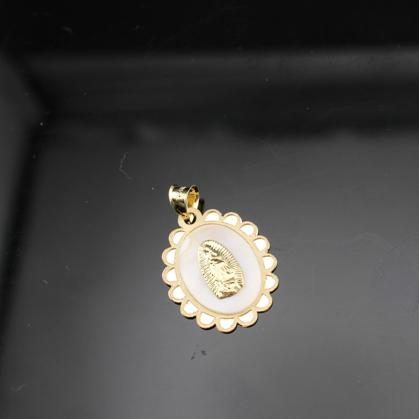 10K Gold Virgin Mary Mother of Pearl Pendant