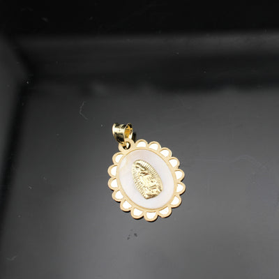 10K Gold Virgin Mary Mother of Pearl Pendant