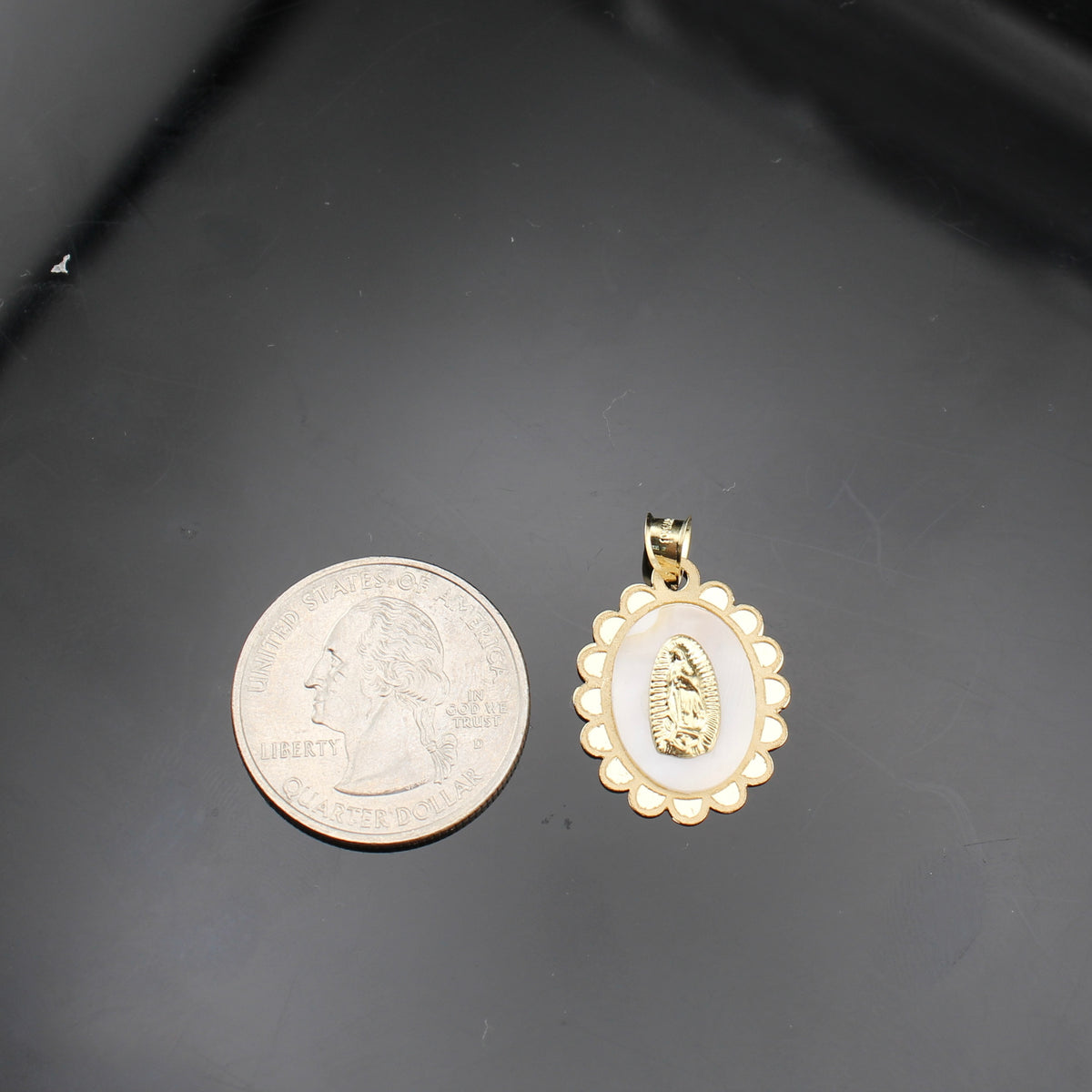 Real 10K Gold Virgin Mary Mother of Pearl Pendant
