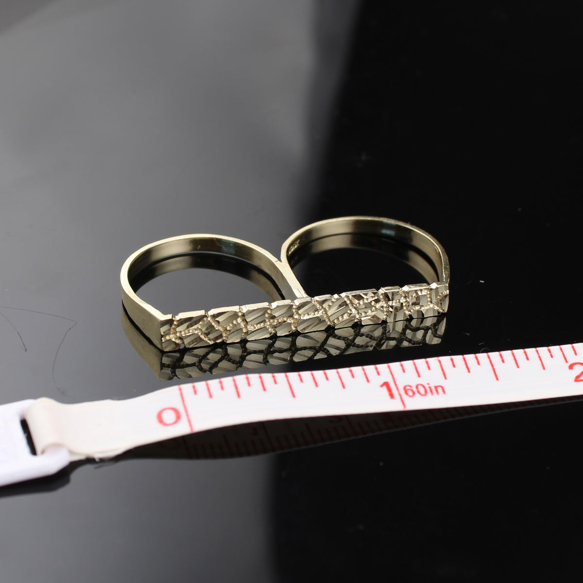 Anillo doble de pepita de oro de 10K auténtico