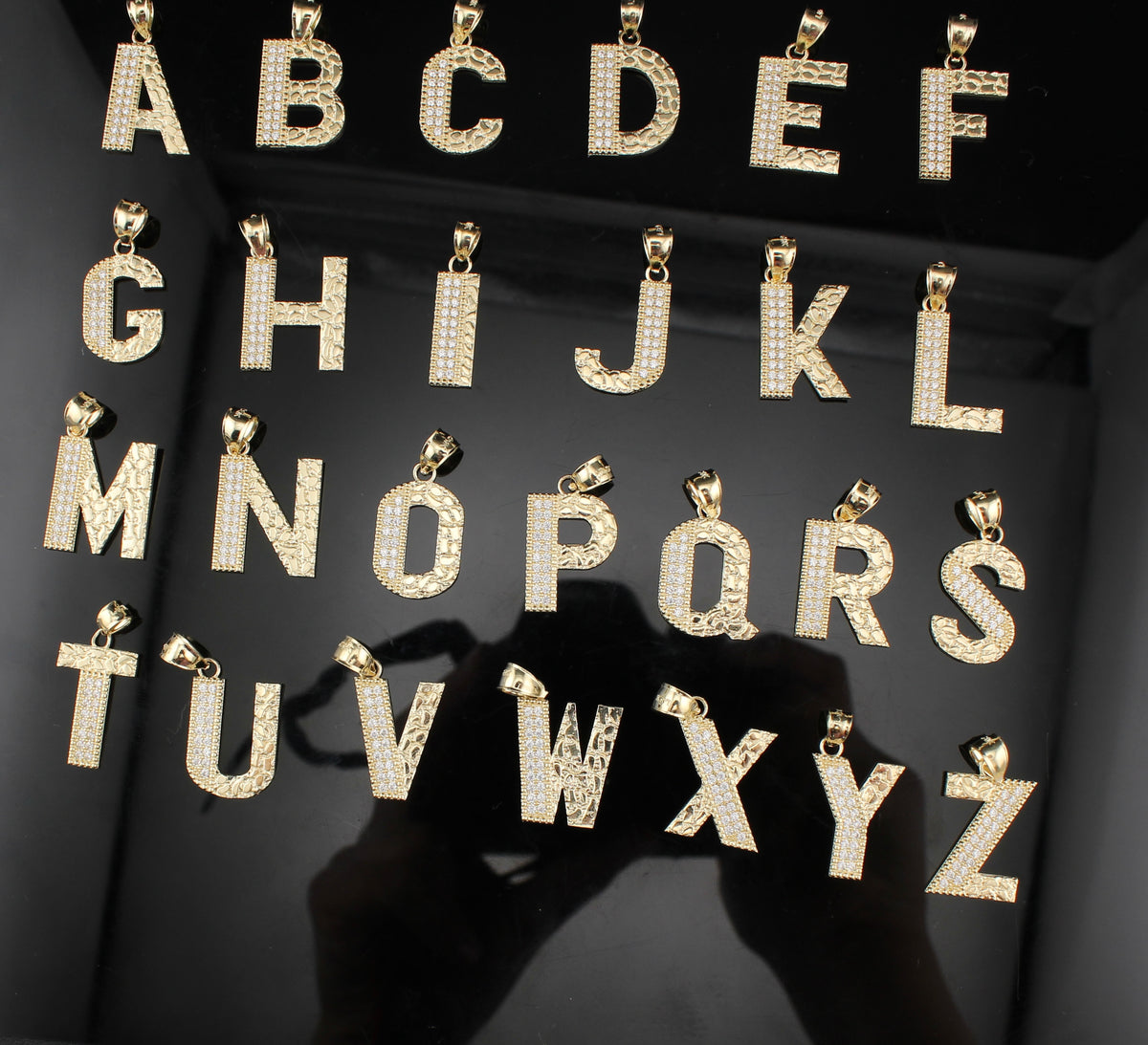 Real 10K Gold Nugget Style Initial Pendants
