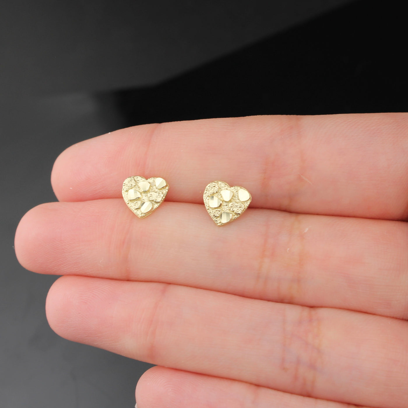 Real 10K Gold Heart Nugget Studs Dainty