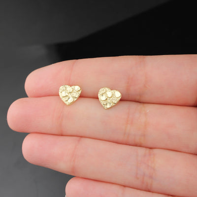 Real 10K Gold Heart Nugget Studs Dainty