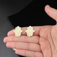 Pendientes de oro de 10K auténtico con diseño de Mano de Fátima