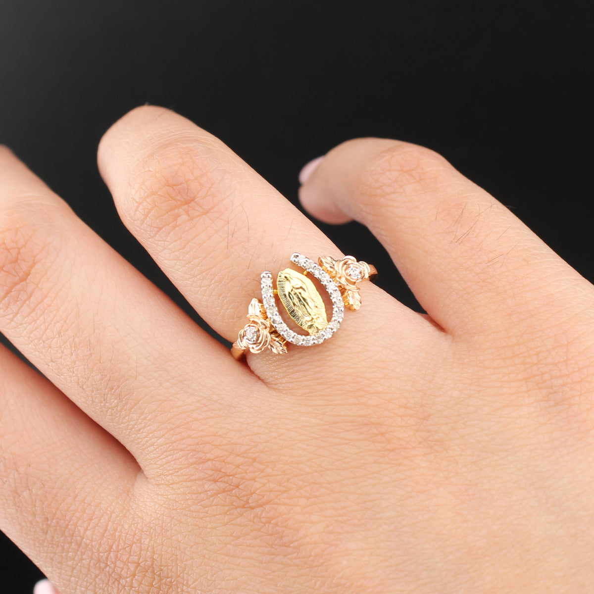 Real 10K Gold Diamond Virgin Mary Ring