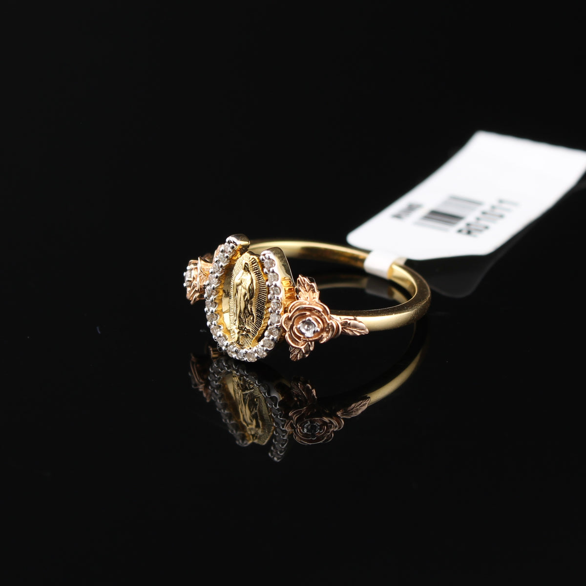 Real 10K Gold Diamond Virgin Mary Ring