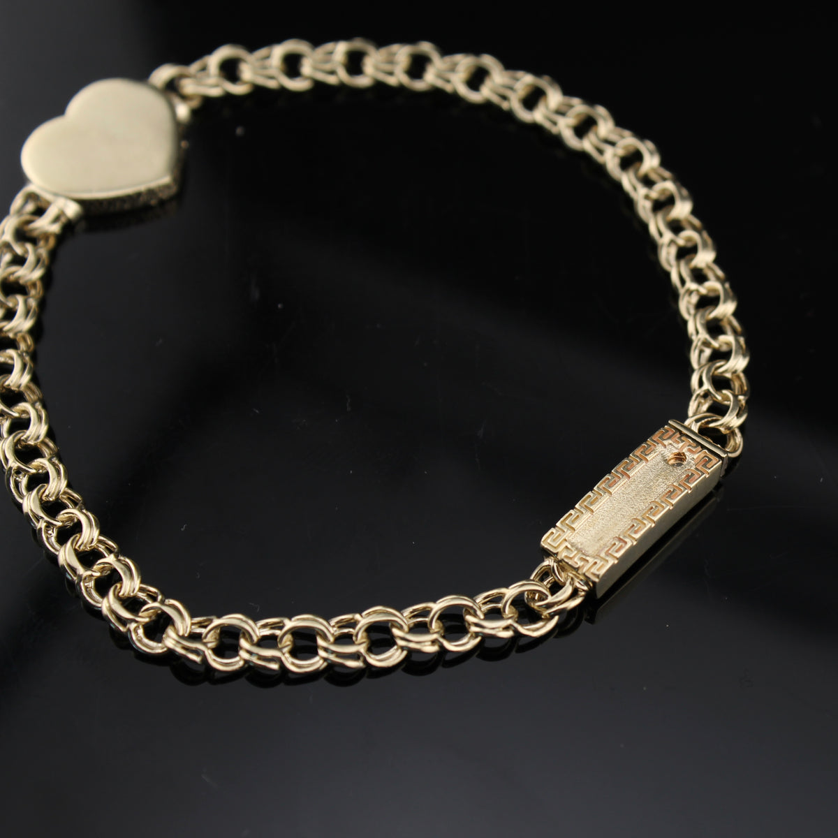 Pulsera de corazón china de oro de 10K auténtico