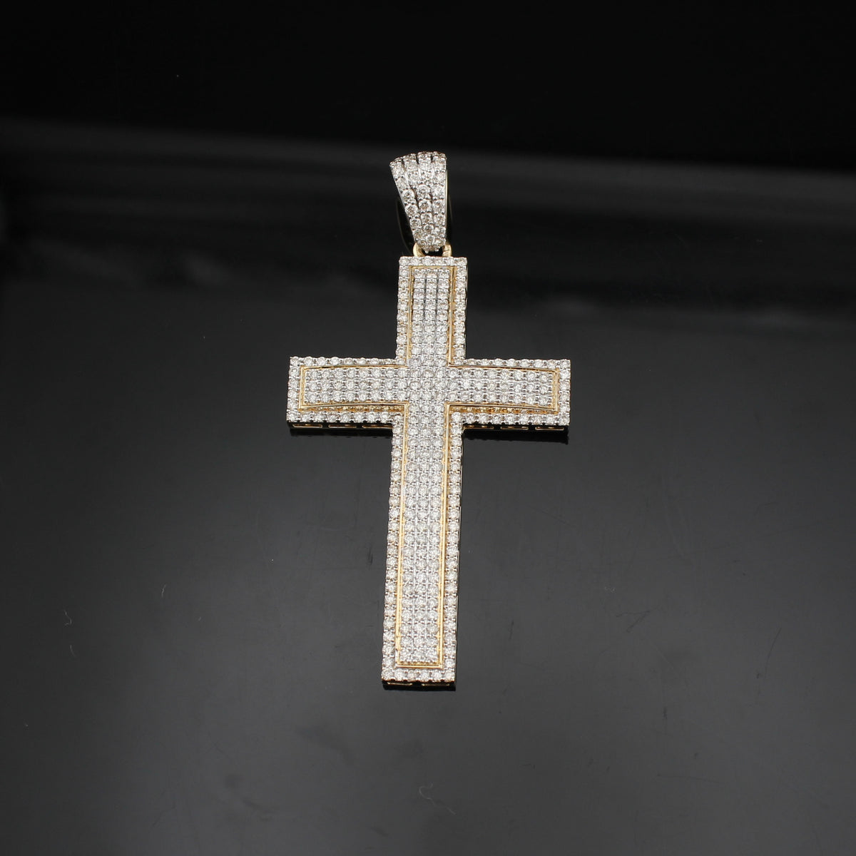 10k Diamond Cross Pendant Two Tone - detail view - ICEbyAK