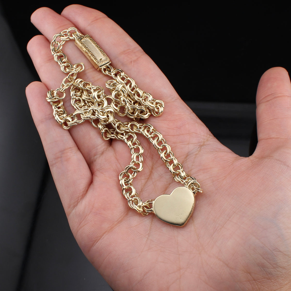 Real 10K Gold 6mm Womens Chino Heart Necklace