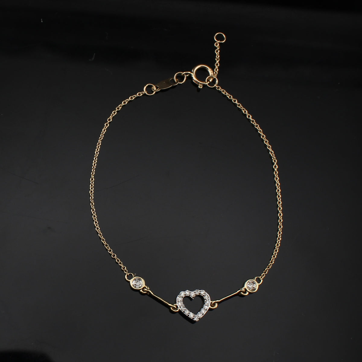 Real 10K Gold Diamond Heart Bracelet