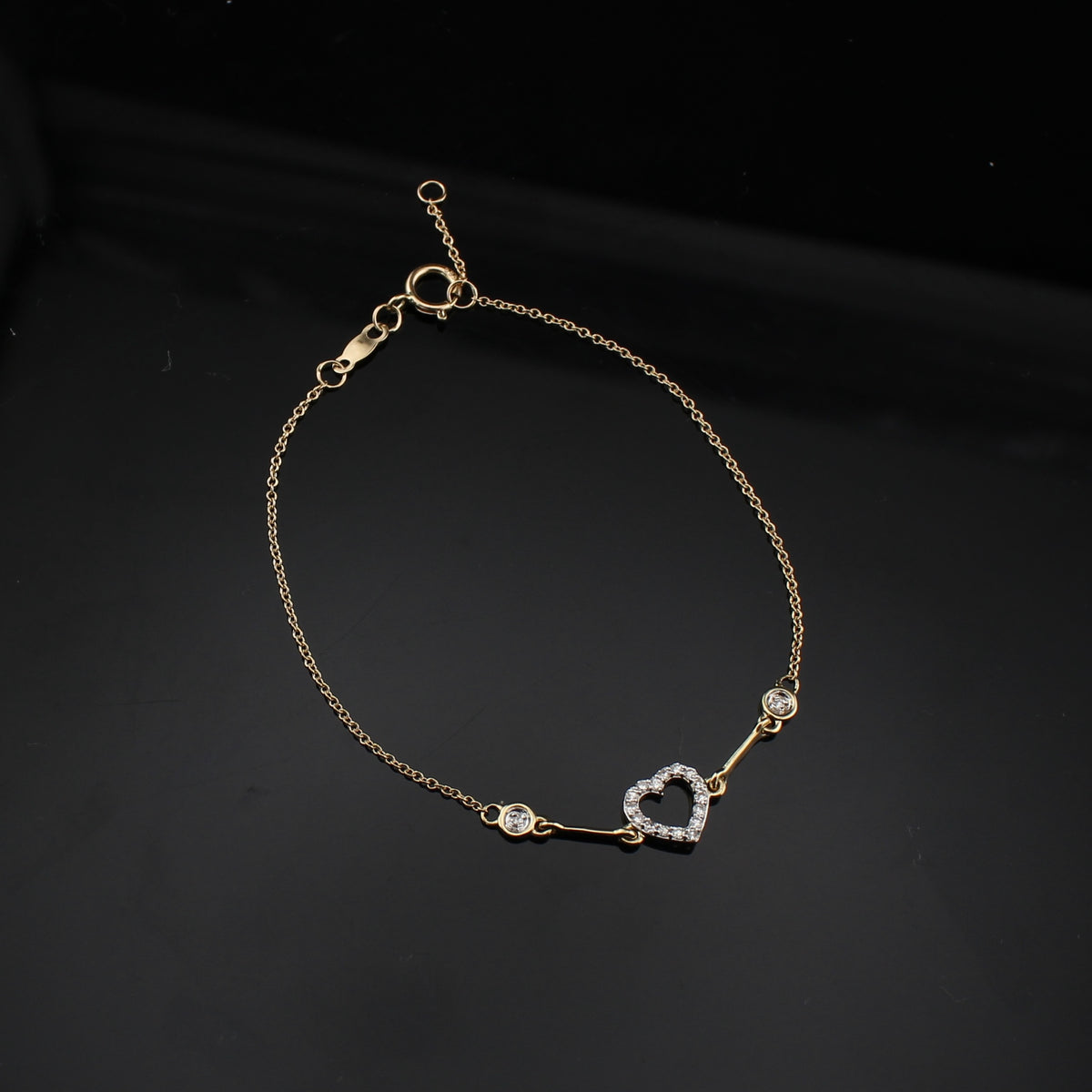 Real 10K Gold Diamond Heart Bracelet
