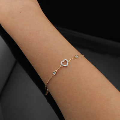 10K Diamond Heart Bracelet 7in