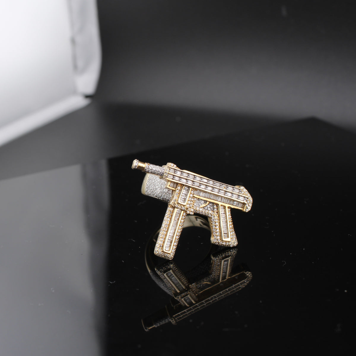 Real 10K Gold Diamond Gun Mens Ring