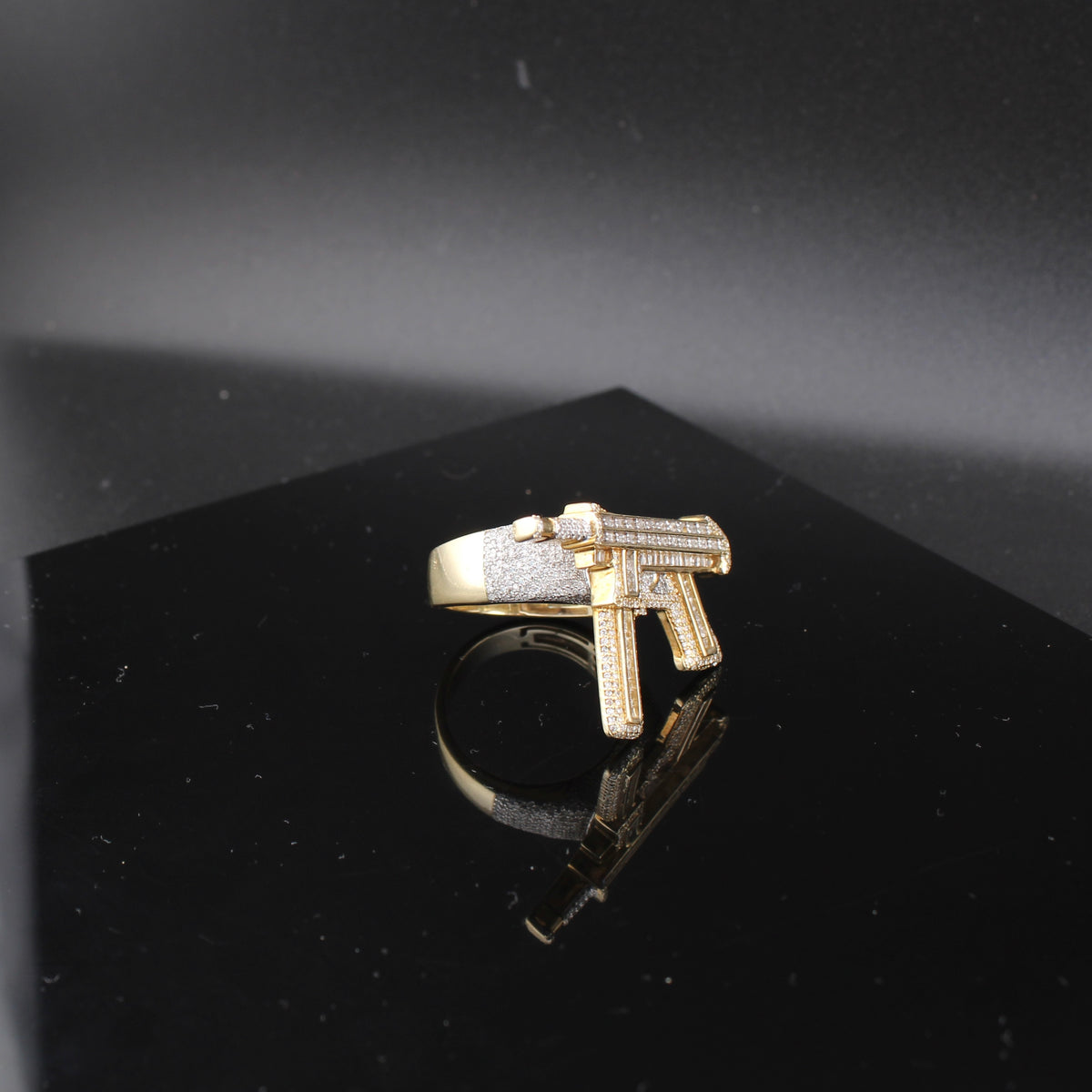 Real 10K Gold Diamond Gun Mens Ring