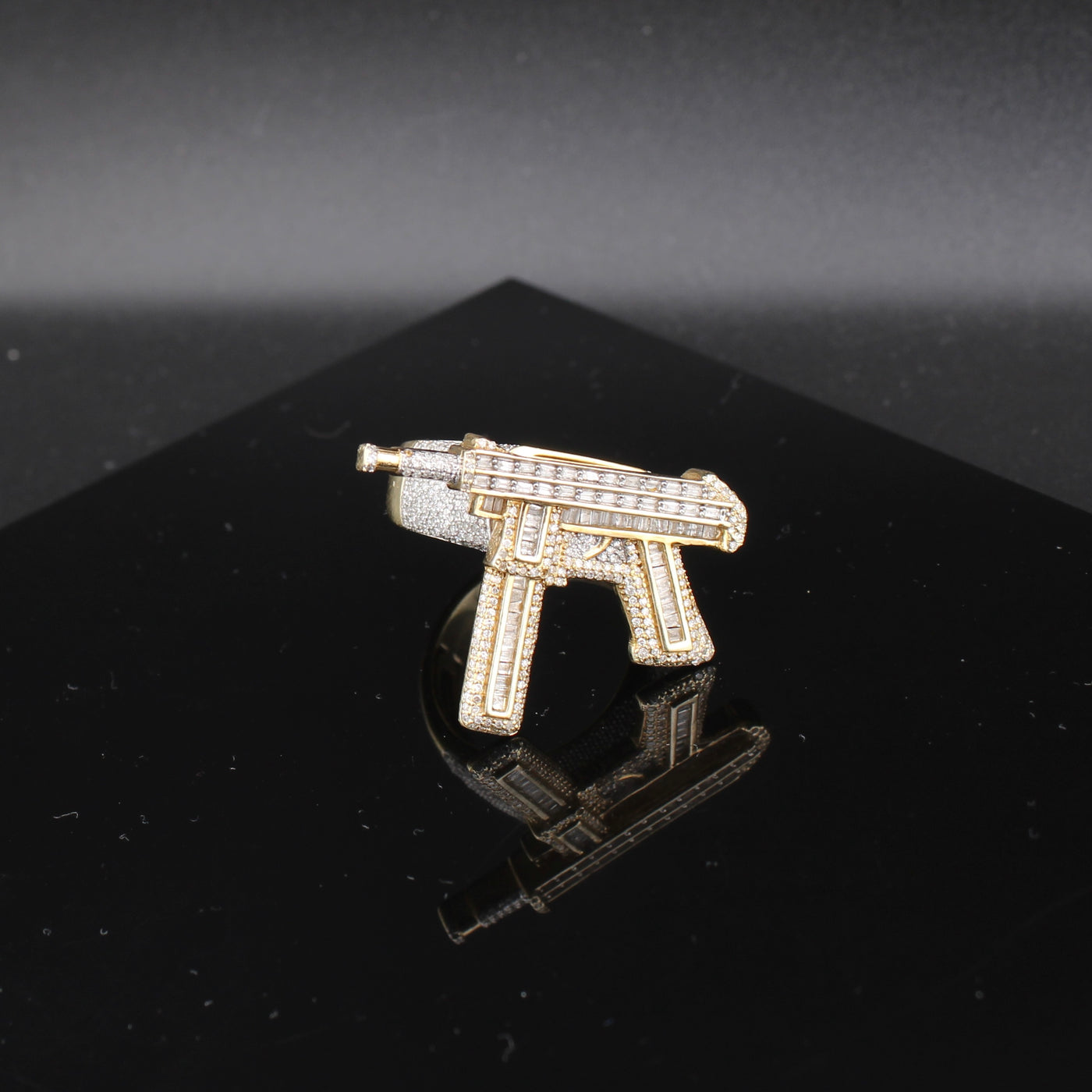 10K Gold Diamond  Gun Mens Ring