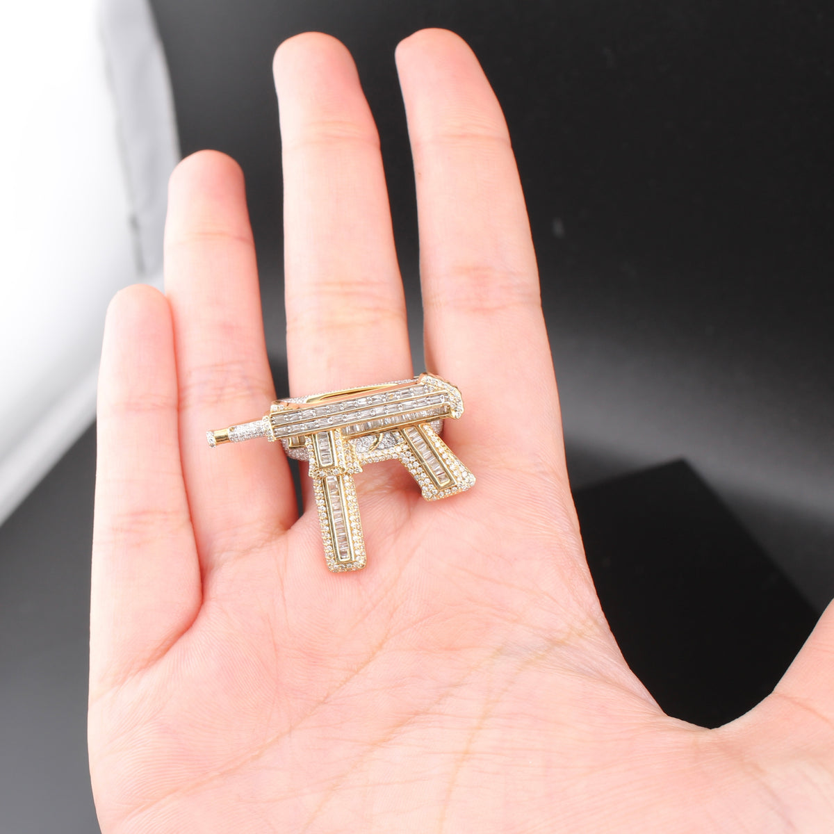 Real 10K Gold Diamond Gun Mens Ring