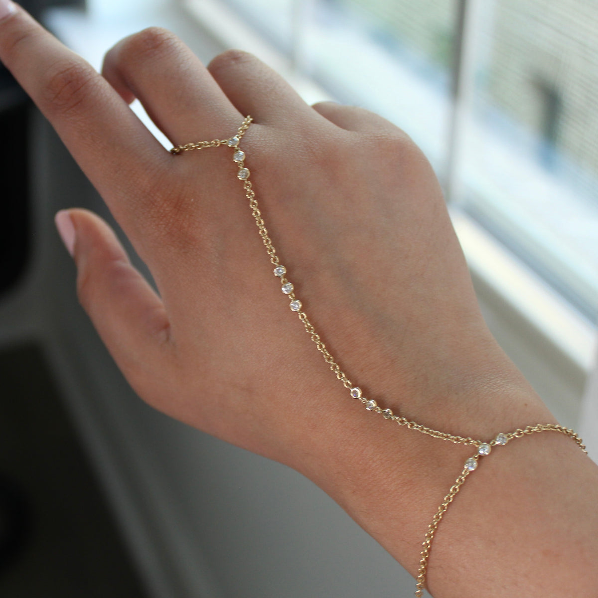 Real 10K Gold Diamond Hand Chain Bracelet