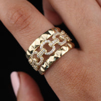 Real 10K Gold Chain CZ Design Ring