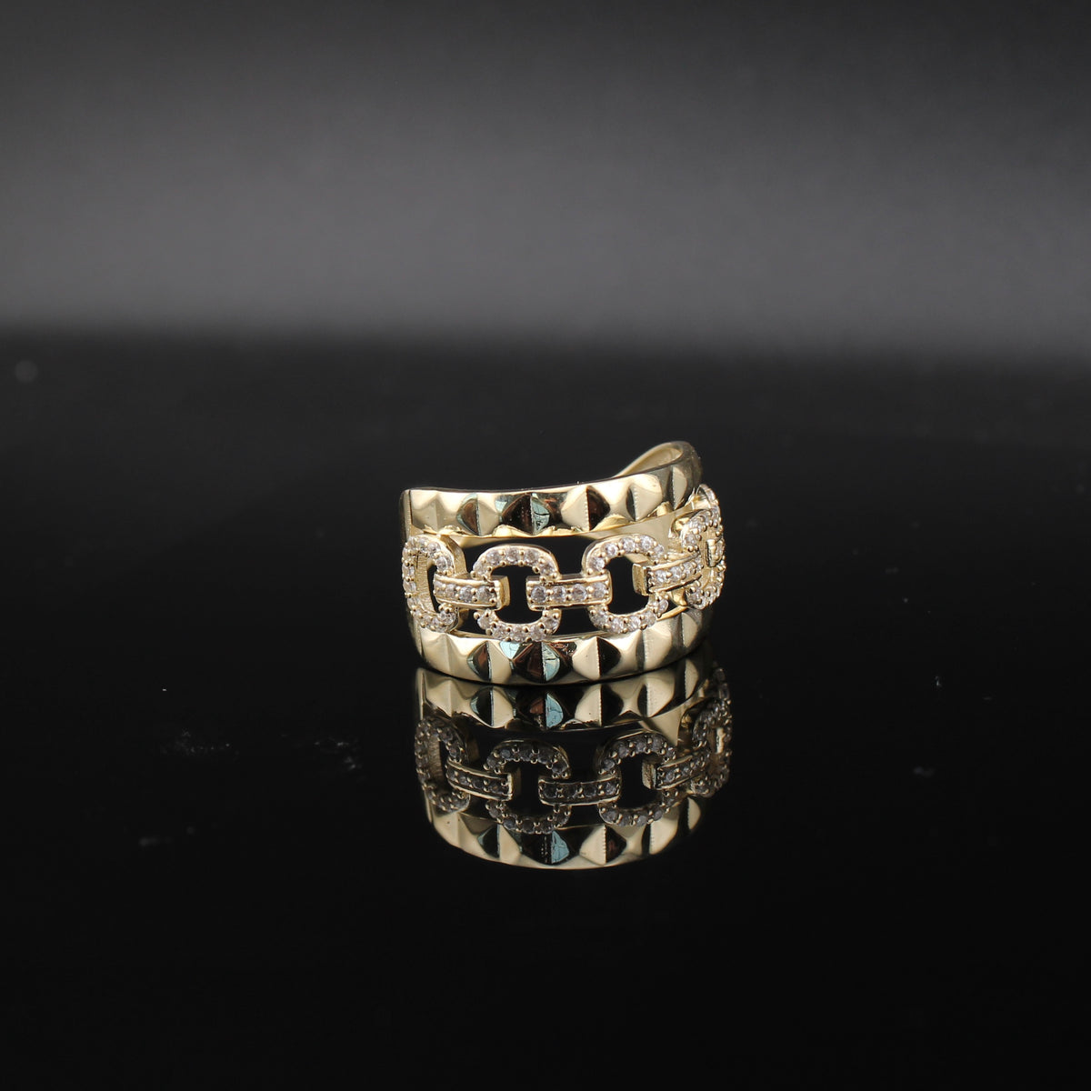 Real 10K Gold Chain CZ Design Ring