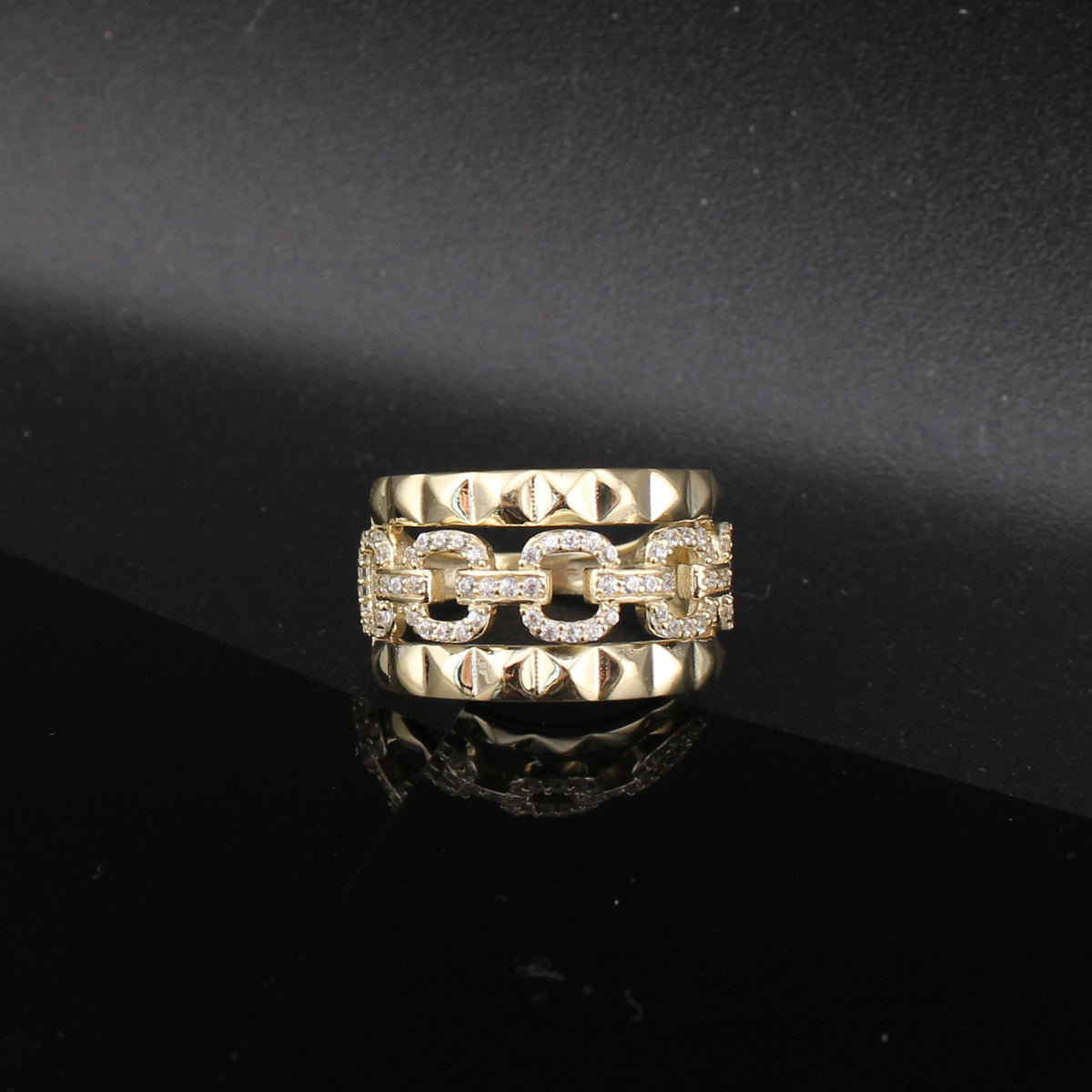 Real 10K Gold Chain CZ Design Ring