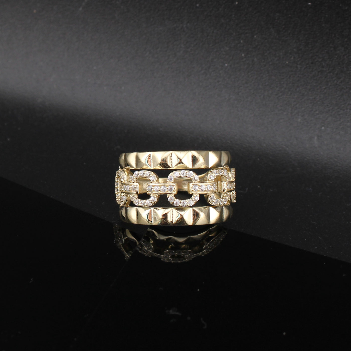 10K Gold Chain CZ Design Ring