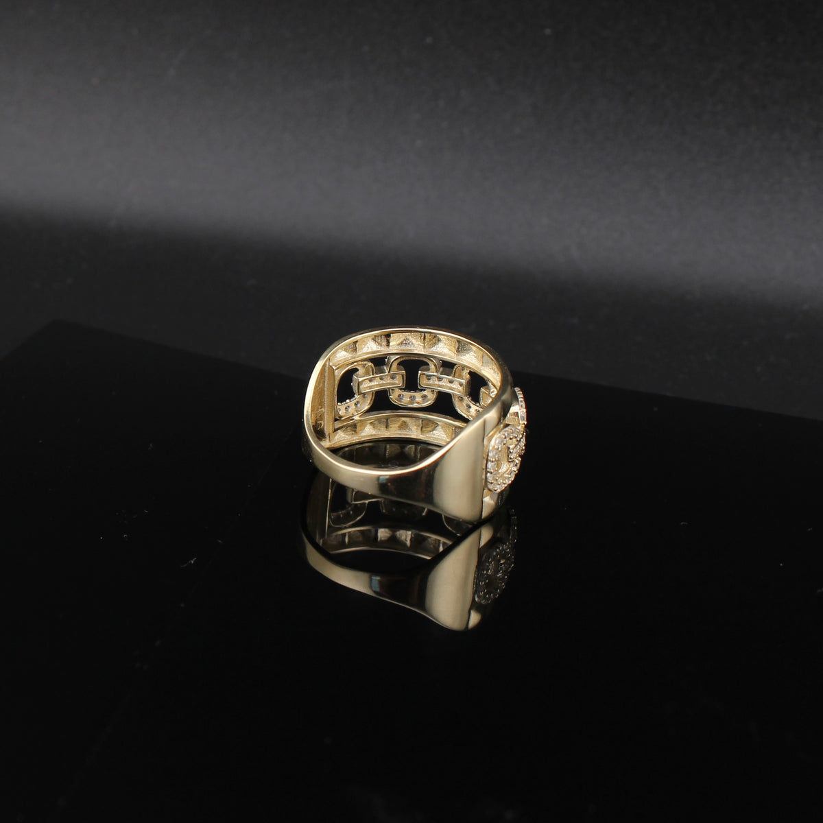 Real 10K Gold Chain CZ Design Ring