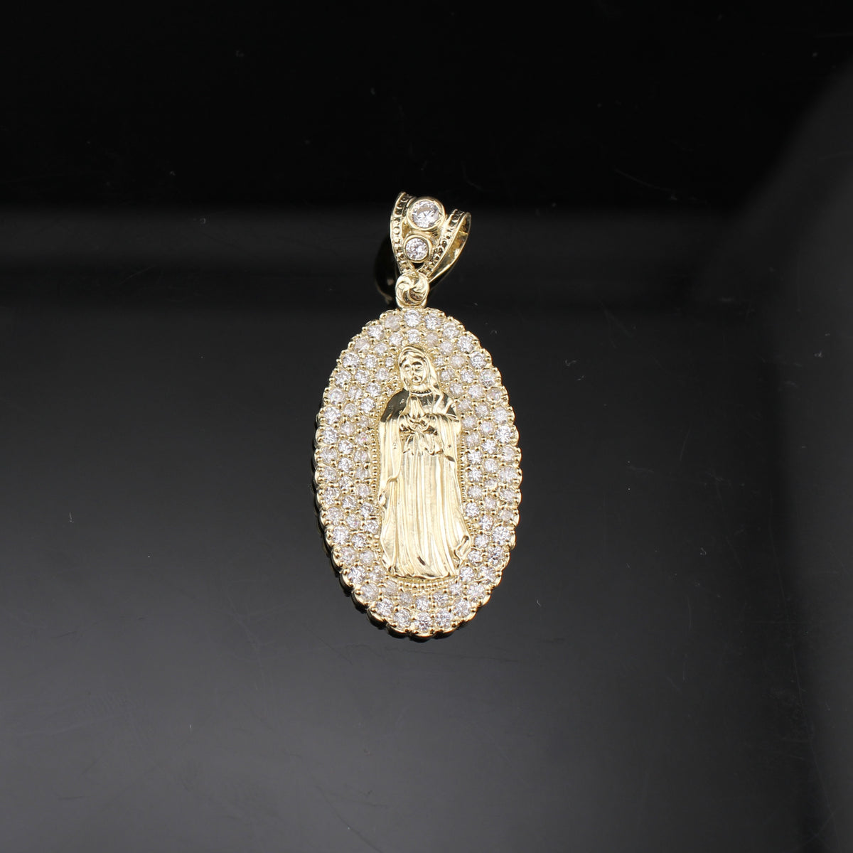 Real 10K Gold Virgin Mary Pendant Oval