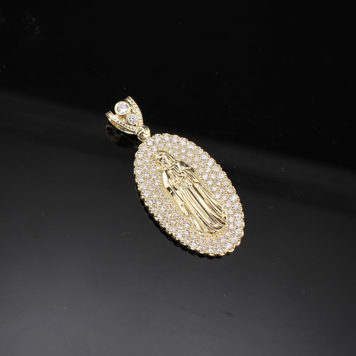 Real 10K Gold Virgin Mary Pendant Oval