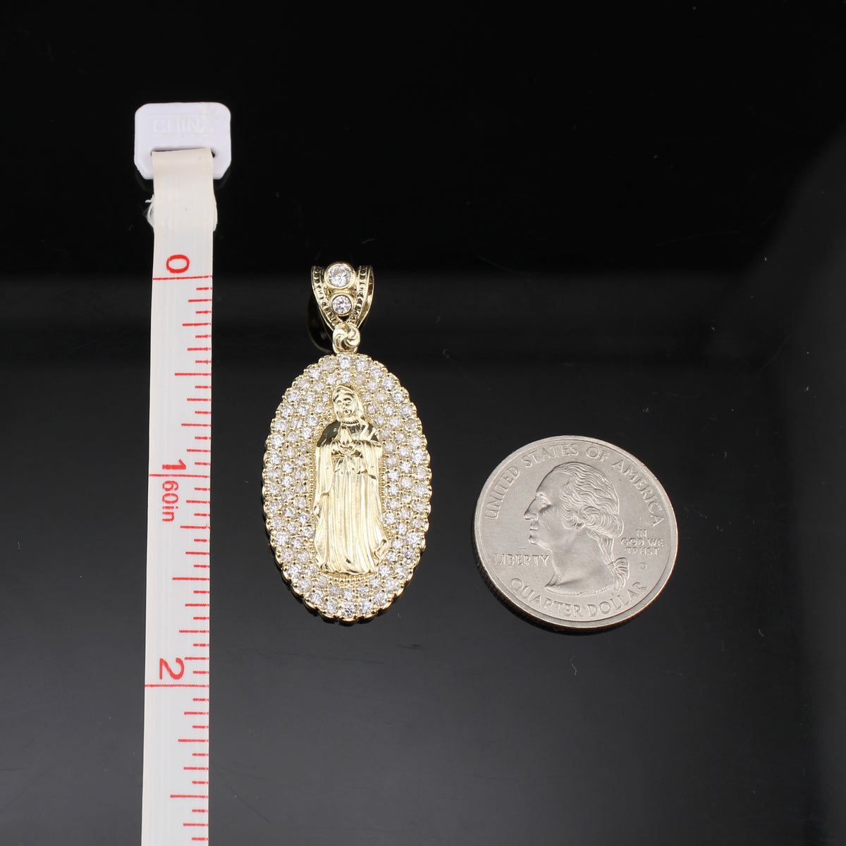Real 10K Gold Virgin Mary Pendant Oval