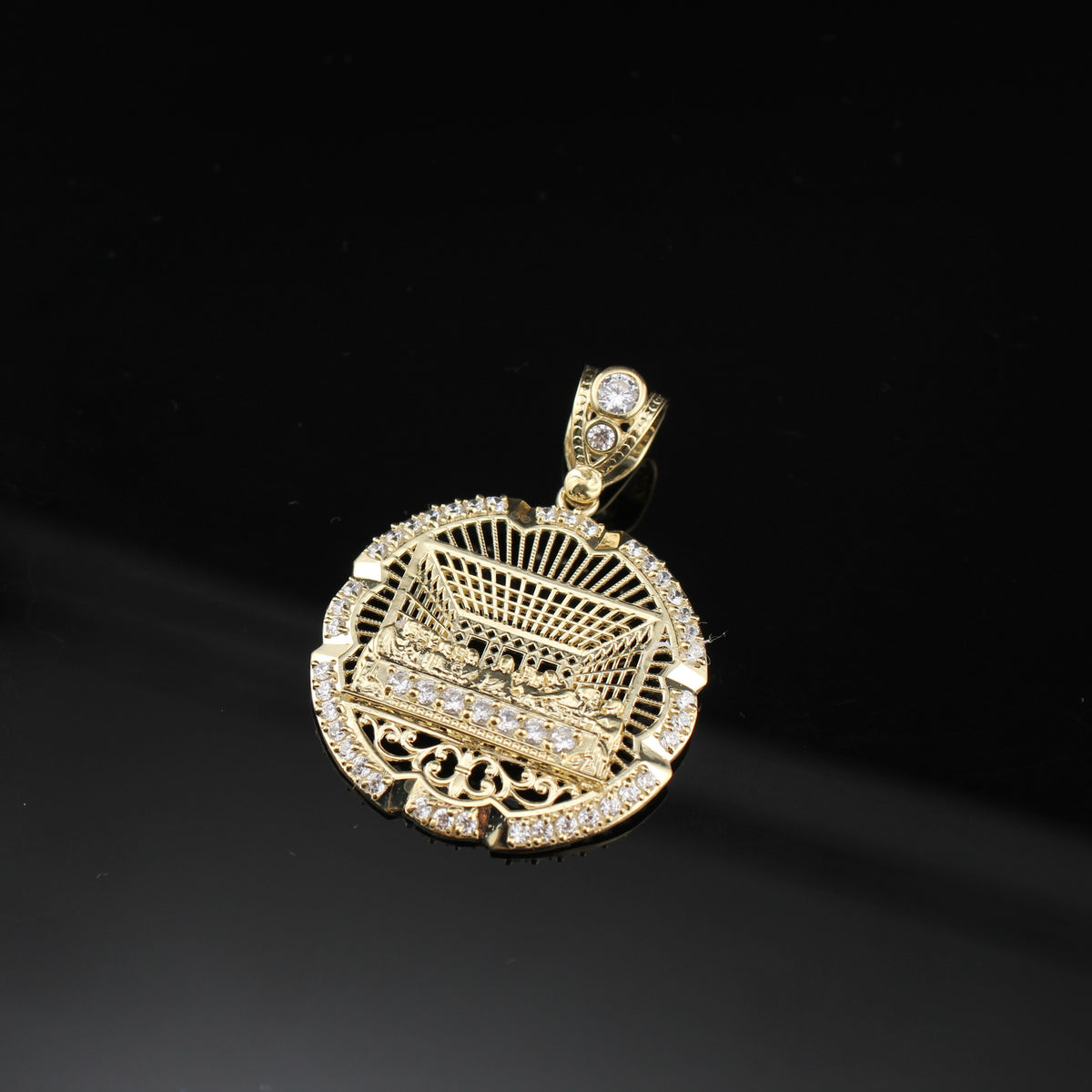 Colgante de la Última Cena de oro de 10K auténtico